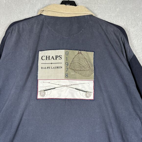 VTG Chaps Ralph Lauren Rugby Polo Shirt Corduroy Men XL Fishing 01978 Colorblock - Picture 2 of 12